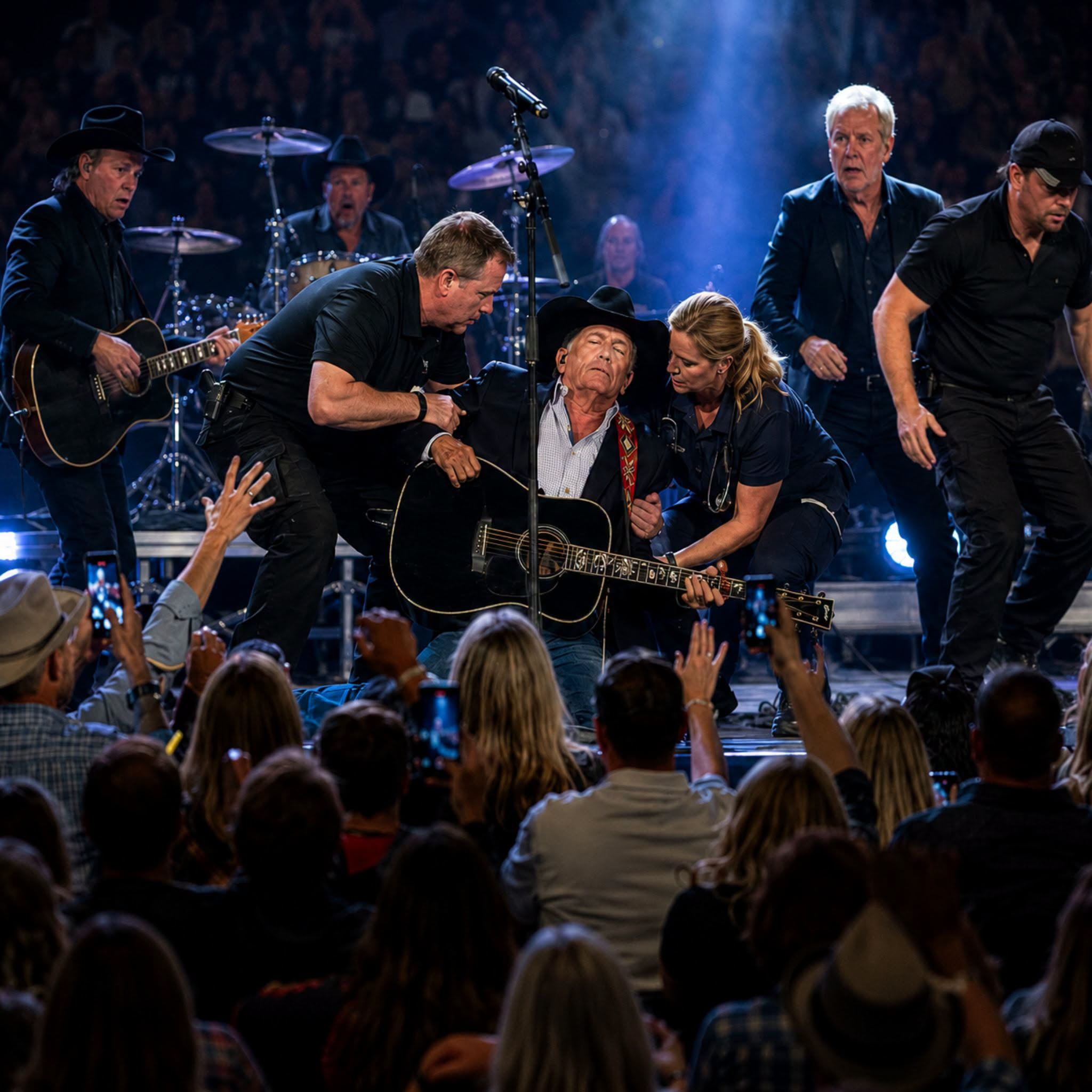 THE MUSIC STOPPED. THE SCREEN WENT BLACK. AND THOUSANDS OF FANS WERE LEFT WATCHING IN HORROR AS GEORGE STRAIT COLLAPSED ONSTAGE.