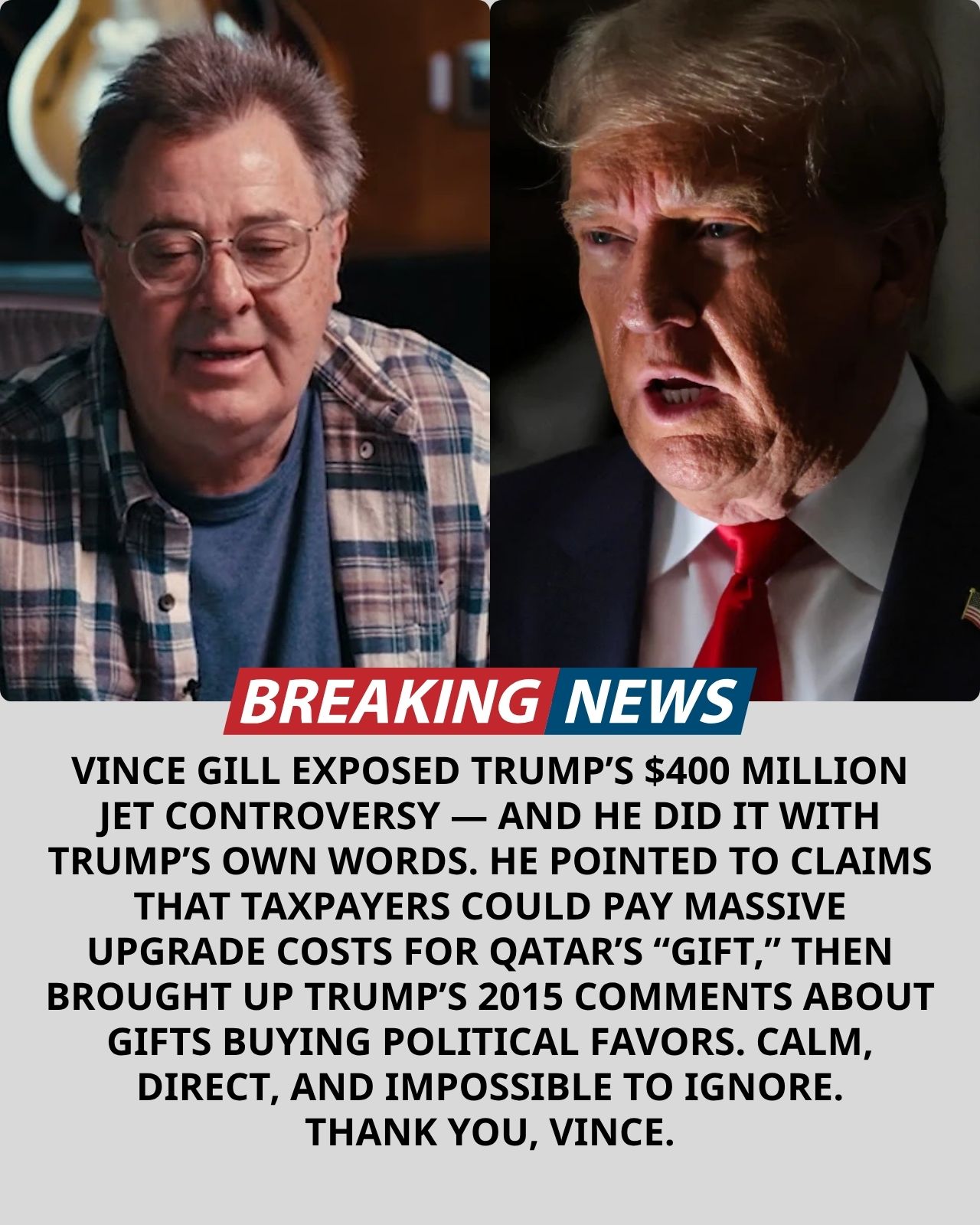 VINCE GILL’S NAME ENTERS TRUMP’S $400 MILLION QATARI JET CONTROVERSY WITH A QUIET QUESTION THAT HITS HARD